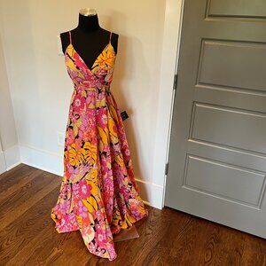 NWT Lulu's Cabo Is Calling My Name Orange Floral Print Surplice Maxi Dress sz s
